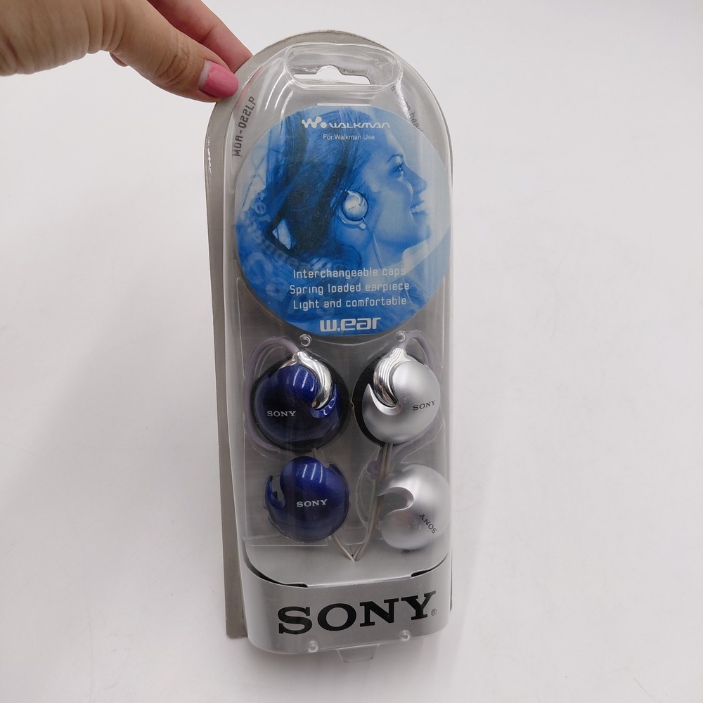 Sony MDR-Q22LP Ear-Hook Headphones NEW Silver/Blue Retro Vintage 2003 Sealed